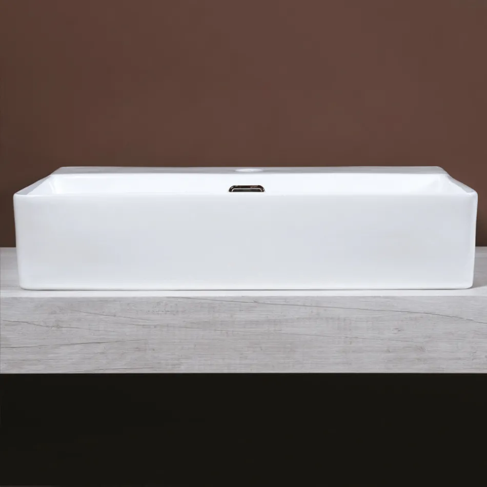 Lavabo da Appoggio in Ceramica e Foro Rubinetteria Design Moderno - Papavero Viadurini