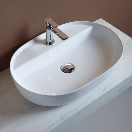Lavabo da Appoggio in Ceramica e Foro Rubinetteria Design Moderno - Papavero Viadurini