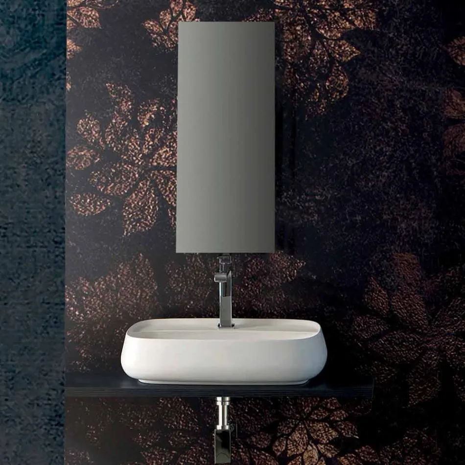 Lavabo da appoggio in ceramica moderno made in Italy, Gaiola Viadurini
