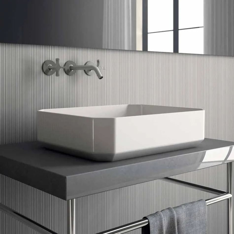 Lavabo da appoggio in ceramica moderno prodotto in Italia, Zulimo Viadurini