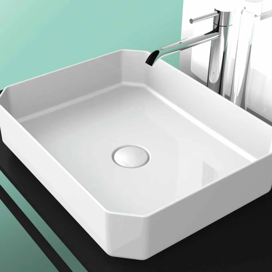 Lavabo da appoggio in ceramica moderno prodotto in Italia, Zulimo Viadurini