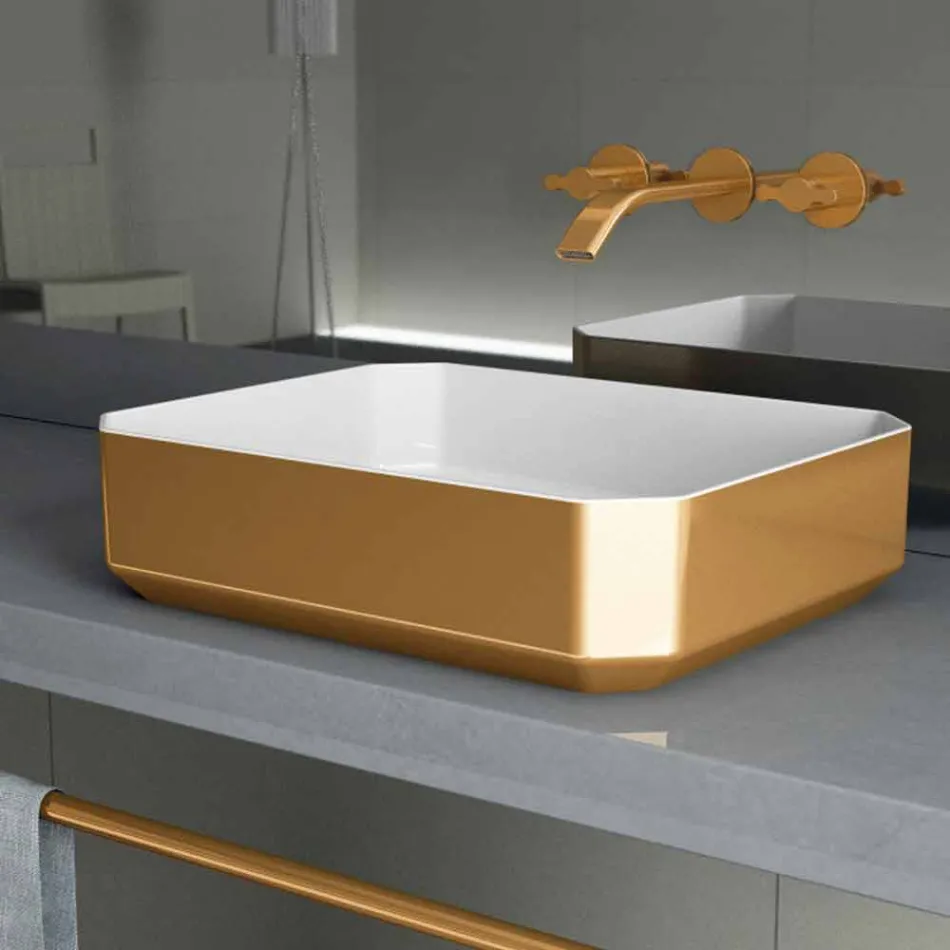 Lavabo da appoggio in ceramica moderno prodotto in Italia, Zulimo Viadurini
