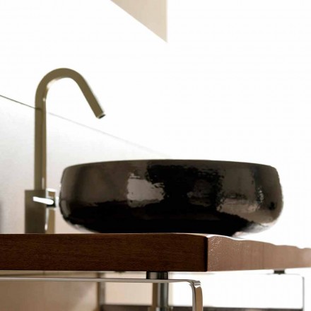 Lavabo da appoggio in ceramica raku fatto a mano in Italia, Ramon Viadurini