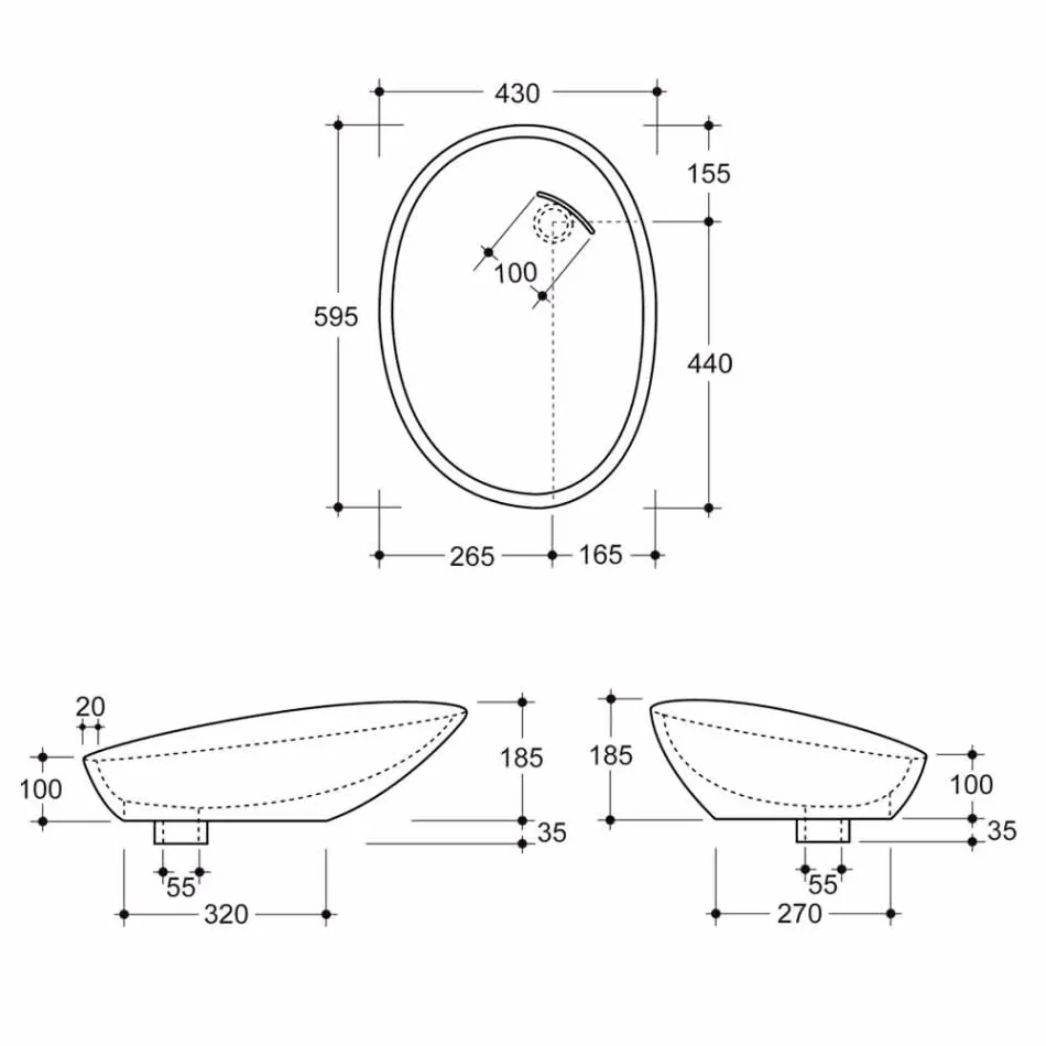 Lavabo da appoggio in ceramica stampa cocco grigio made Italy Glossy Viadurini