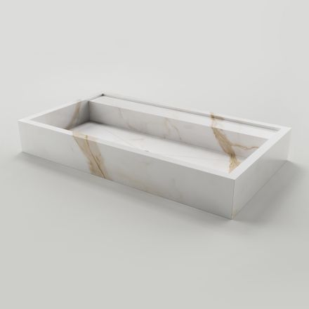 Lavabo da Appoggio in Gres Porcellanato Effetto Marmo Made in Italy - Cervia Viadurini