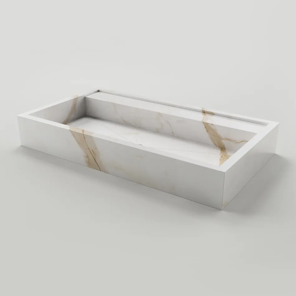 Lavabo da Appoggio in Gres Porcellanato Effetto Marmo Made in Italy - Cervia Viadurini