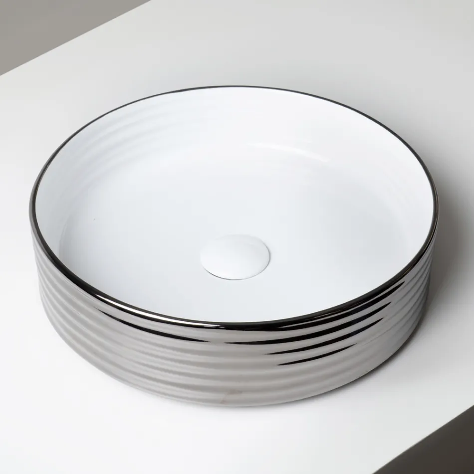 Lavabo da Appoggio in Gres Porcellanato Ondulato Made in Italy - Vibrazione Viadurini
