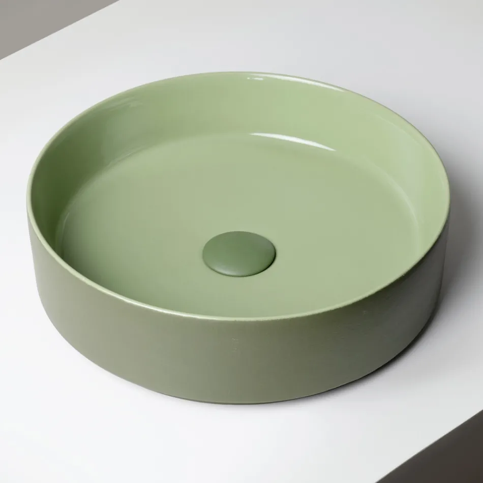 Lavabo da Appoggio in Gres Porcellanato Tornito a Mano Made in Italy - Halo Viadurini