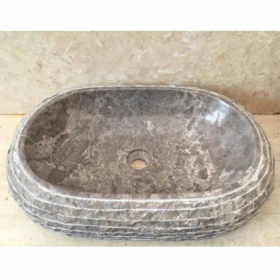 Lavabo da appoggio in pietra grigia Ivy, pezzo unico Viadurini