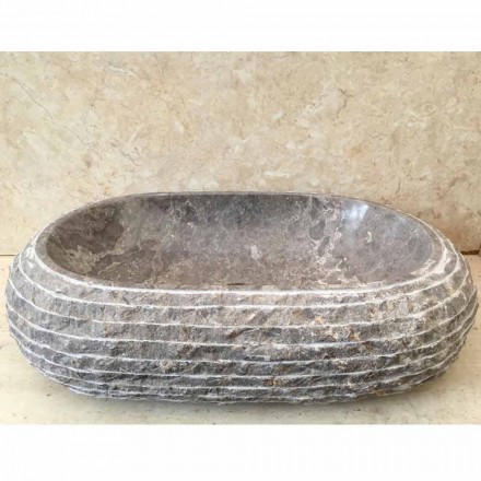 Lavabo da appoggio in pietra grigia Ivy, pezzo unico Viadurini