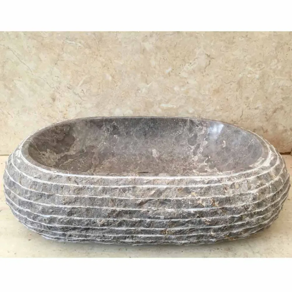 Lavabo da appoggio in pietra grigia Ivy, pezzo unico Viadurini