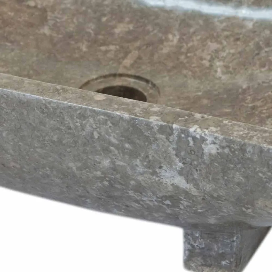 Lavabo da appoggio in pietra naturale grigio Iria, pezzo unico Viadurini