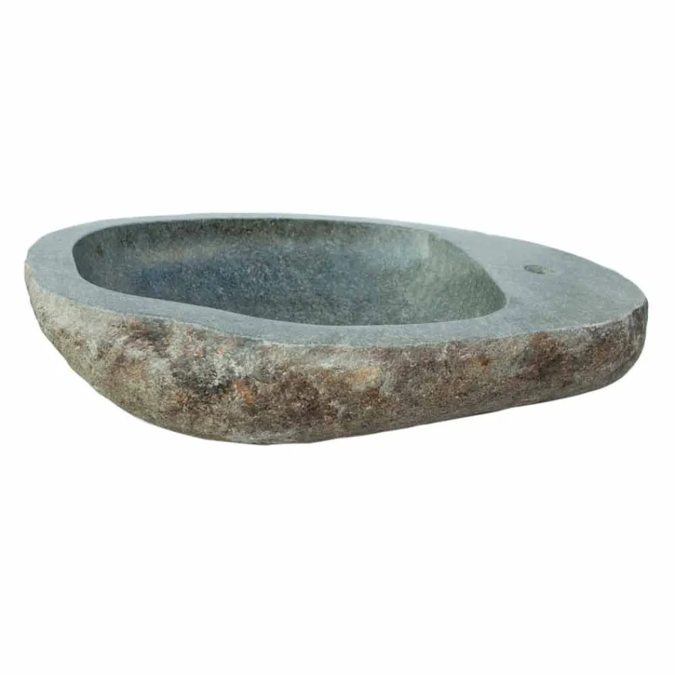 Lavabo da appoggio in pietra naturale Kai, con foro rubinetto Viadurini