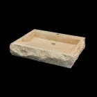 Lavabo da appoggio in pietra naturale Sam bianco, pezzo unico Viadurini