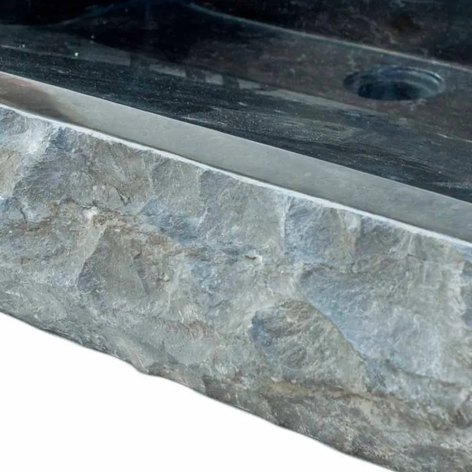 Lavabo da appoggio in pietra naturale Sam nero, pezzo unico Viadurini