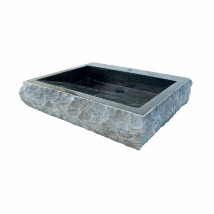 Lavabo da appoggio in pietra naturale Sam nero, pezzo unico Viadurini