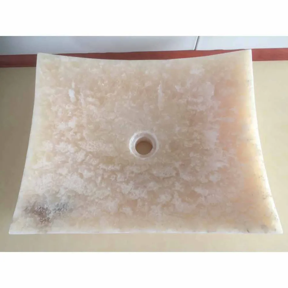 Lavabo da appoggio in pietra onice naturale Love, pezzo unico Viadurini
