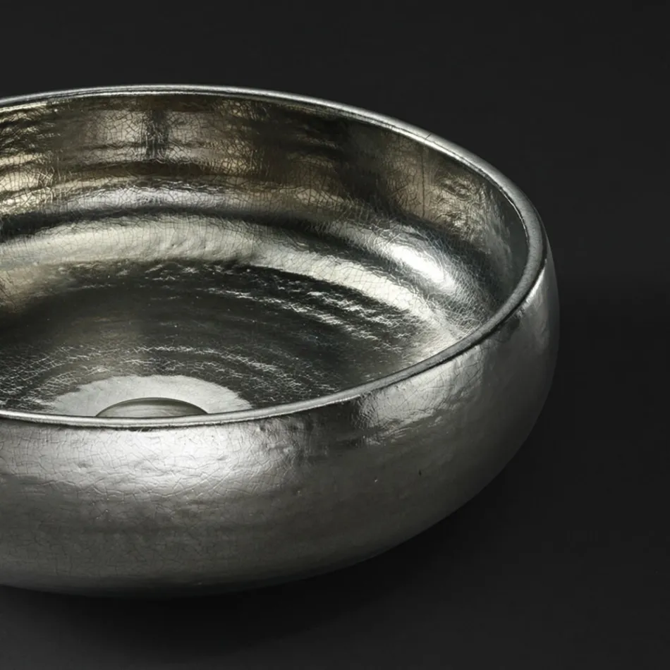 Lavabo da Appoggio in Raku Clay Finitura Platino Made in italy - Ribano Viadurini