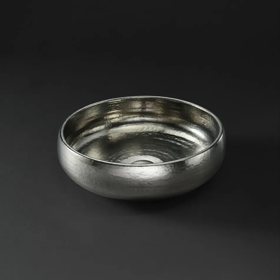 Lavabo da Appoggio in Raku Clay Finitura Platino Made in italy - Ribano Viadurini