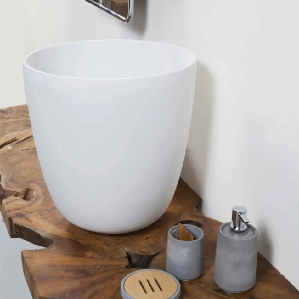 Lavabo da Appoggio in Resina e Polveri Minerali a Forma di Secchio - Secchiello Viadurini