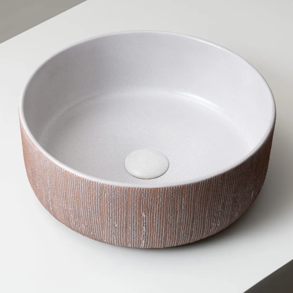 Lavabo da Appoggio in Terra Rossa Naturale Striato a Mano - Balance Viadurini