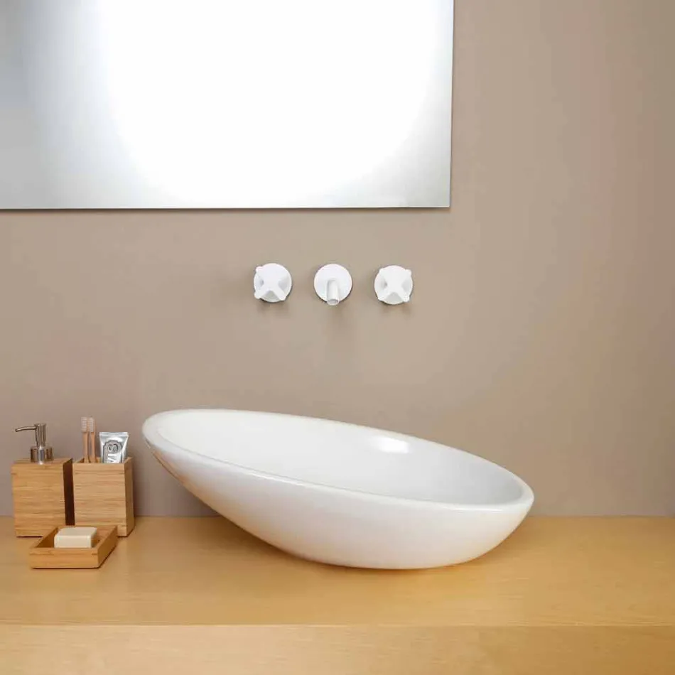 Lavabo da appoggio inclinato di design ceramica made in Italy Glossy Viadurini