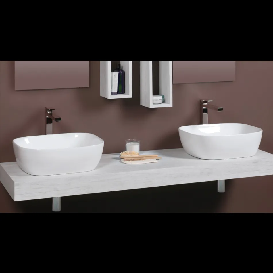 Lavabo da Appoggio Inclinato in Ceramica Bianca dal Design Moderno - Papavero Viadurini