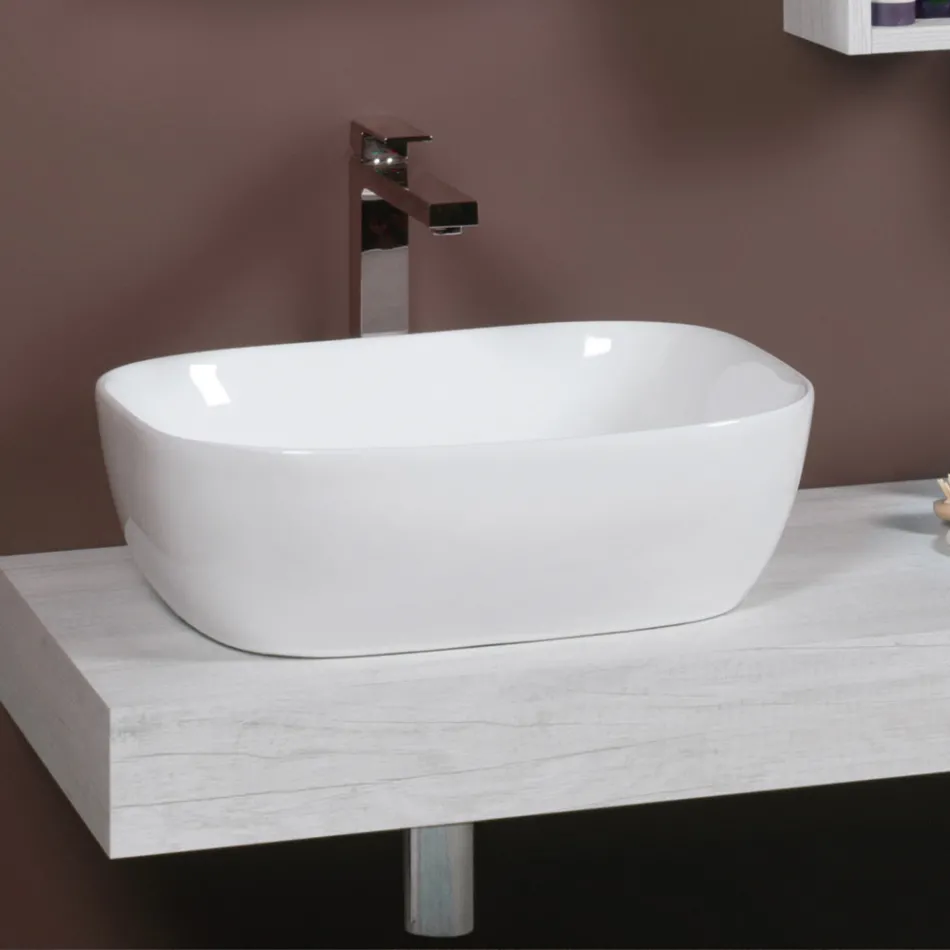 Lavabo da Appoggio Inclinato in Ceramica Bianca dal Design Moderno - Papavero Viadurini