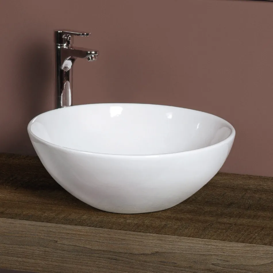 Lavabo da Appoggio Inclinato Ovale in Ceramica e Design Moderno - Papavero Viadurini