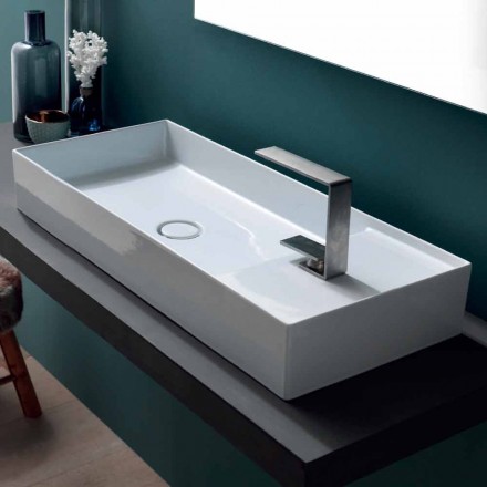 Lavabo da appoggio moderno in ceramica bianca o colorata Sun 85x37 cm Viadurini