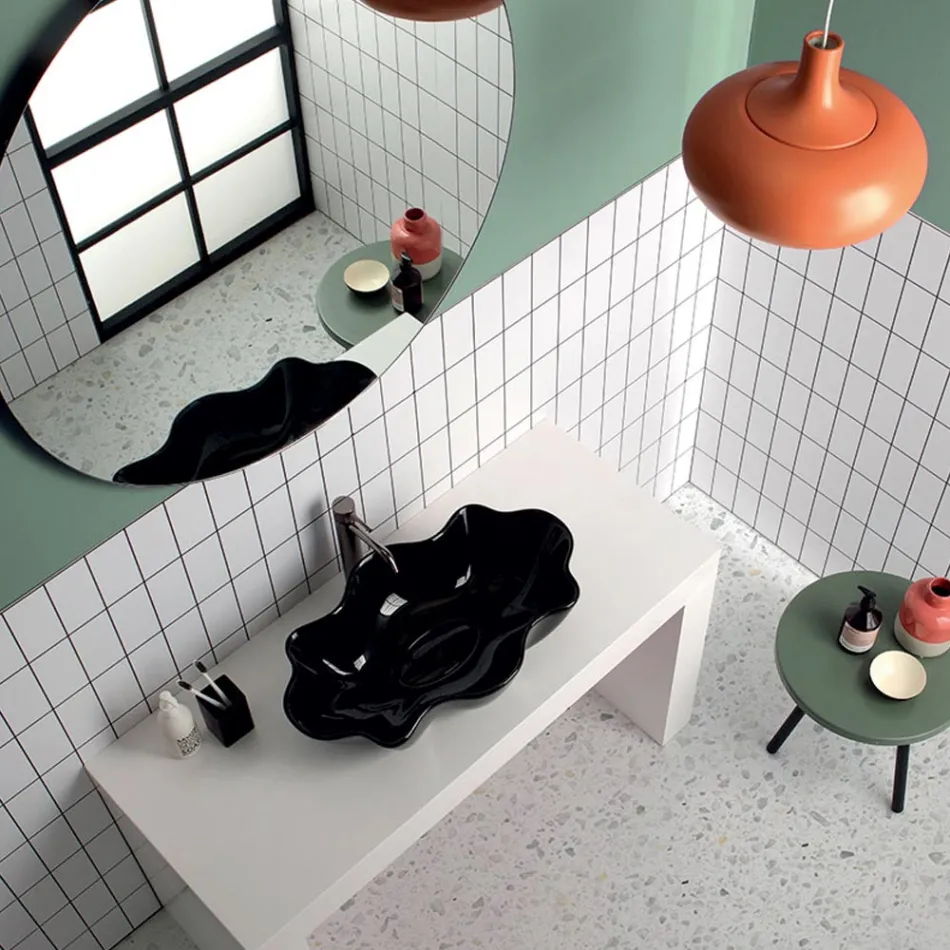 Lavabo da Appoggio Moderno in Ceramica Lucida Realizzato in Italia - Cubo Viadurini