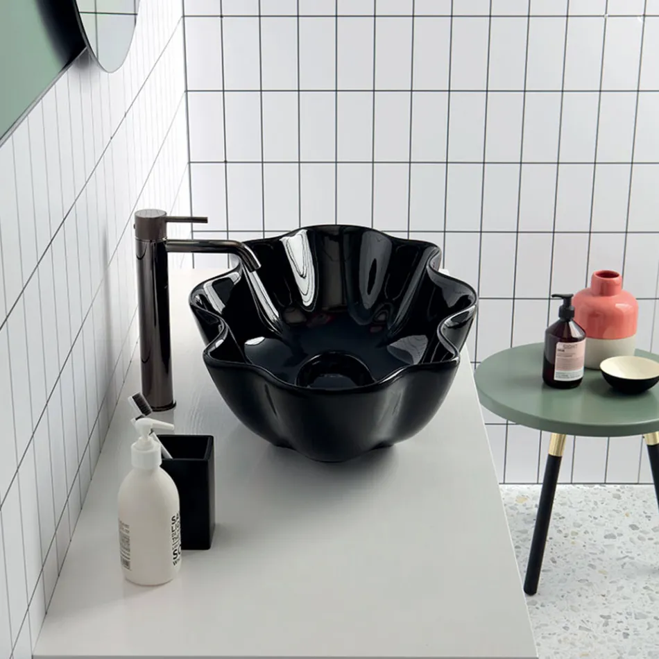 Lavabo da Appoggio Moderno in Ceramica Lucida Realizzato in Italia - Cubo Viadurini