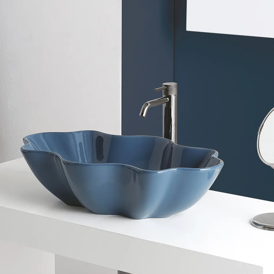 Lavabo da Appoggio Moderno in Ceramica Lucida Realizzato in Italia - Cubo Viadurini