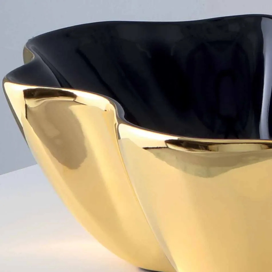 Lavabo da appoggio moderno in ceramica oro e nero fatto in Italia Cubo Viadurini