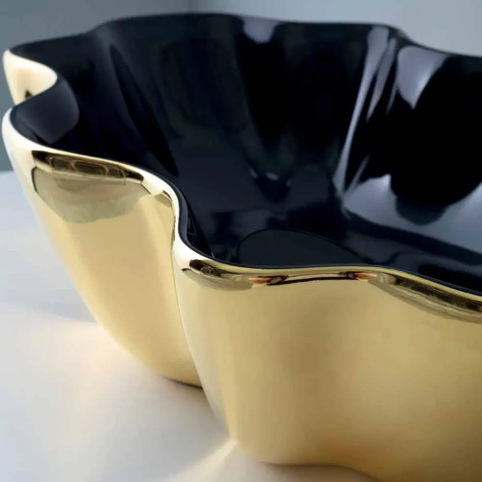 Lavabo da appoggio moderno in ceramica oro e nero fatto in Italia Cubo Viadurini