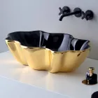 Lavabo da appoggio moderno in ceramica oro e nero fatto in Italia Cubo Viadurini