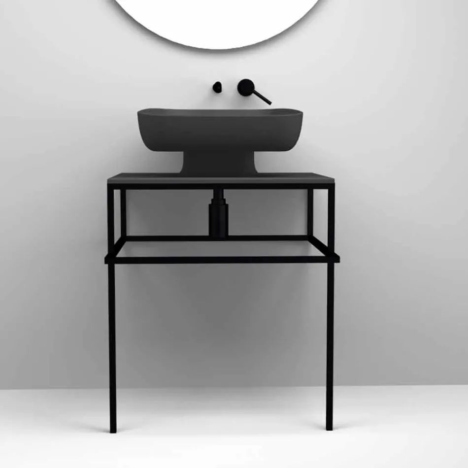 Lavabo da appoggio moderno in ceramica realizzato in Italia, Reale Viadurini