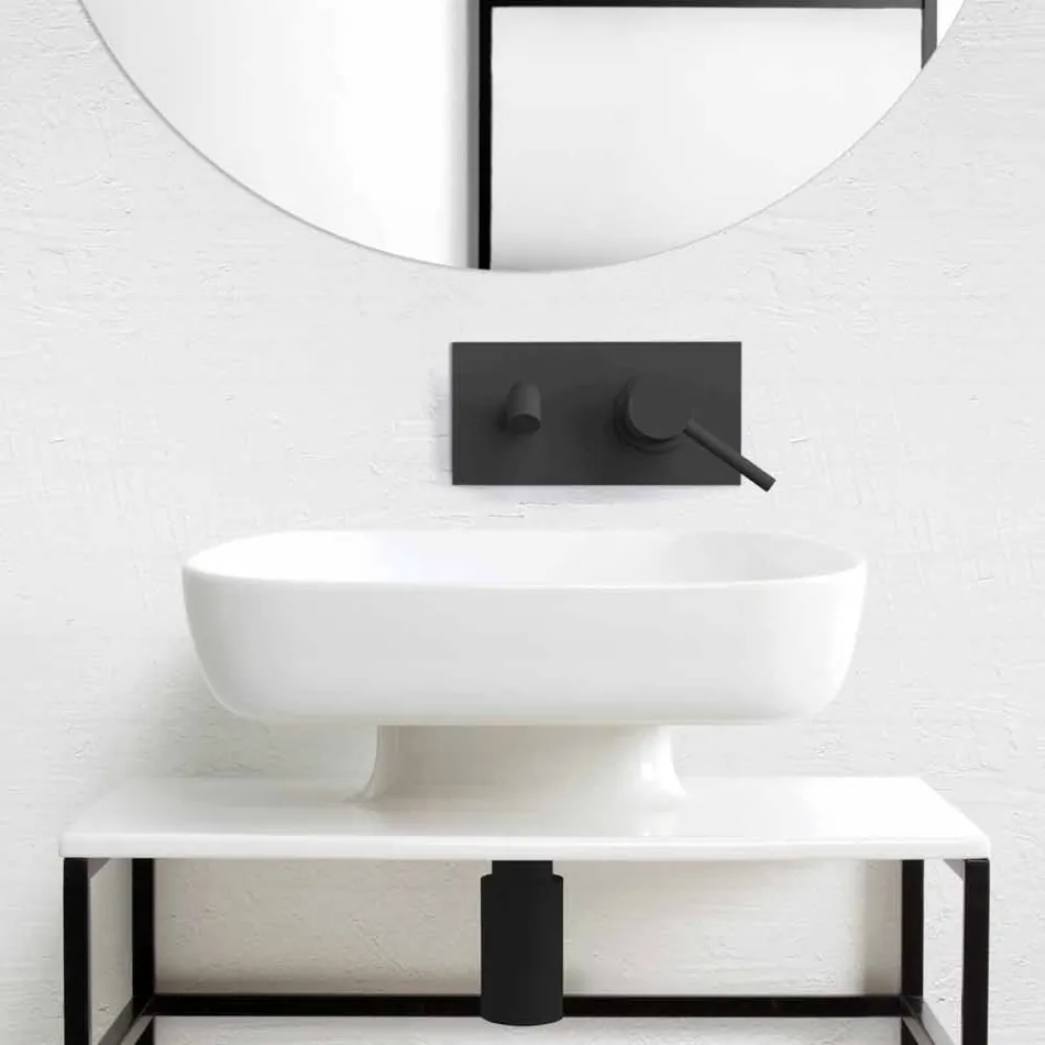 Lavabo da appoggio moderno in ceramica realizzato in Italia, Reale Viadurini
