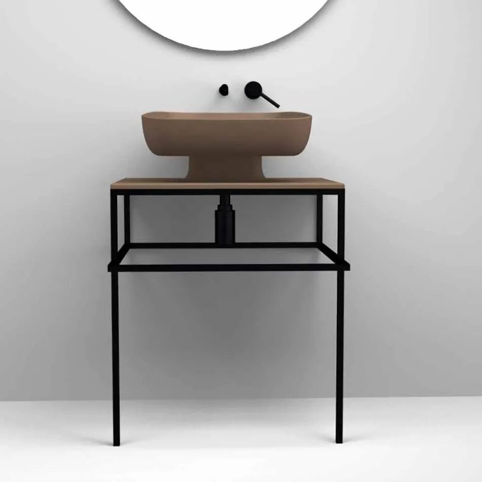 Lavabo da appoggio moderno in ceramica realizzato in Italia, Reale Viadurini