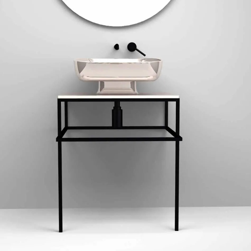 Lavabo da appoggio moderno in ceramica realizzato in Italia, Reale Viadurini