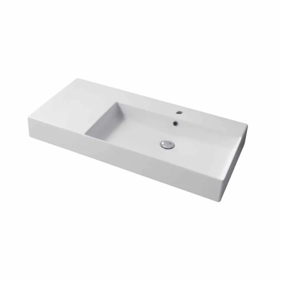 Lavabo da Appoggio o Parete Monoforo Destra in Ceramica Leivi Viadurini
