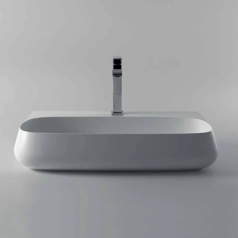 Lavabo da appoggio o sospeso in ceramica L 75cm fatto in Italia, Gais Viadurini