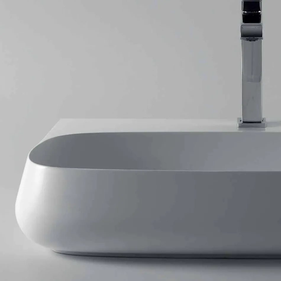 Lavabo da appoggio o sospeso in ceramica L 75cm fatto in Italia, Gais Viadurini