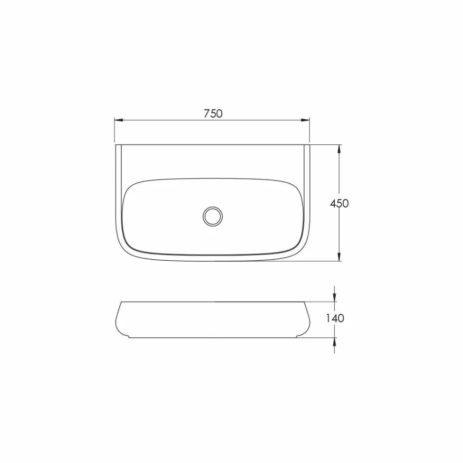 Lavabo da appoggio o sospeso in ceramica L 75cm fatto in Italia, Gais Viadurini