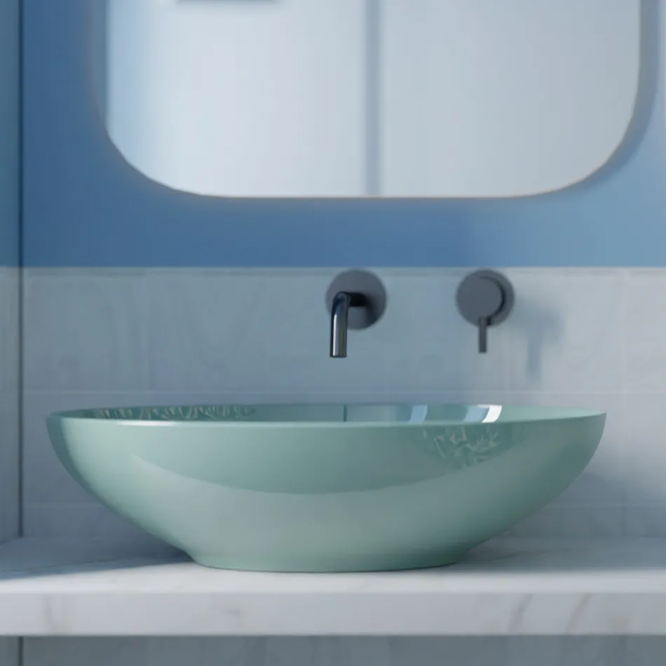 Lavabo da Appoggio Ovale in Ceramica Lucida L 50 cm Made in Italy - Ferry Viadurini