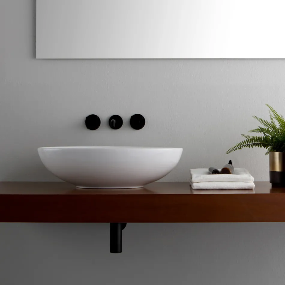 Lavabo da Appoggio Ovale in Ceramica Lucida Realizzato in Italia - Ferry Viadurini
