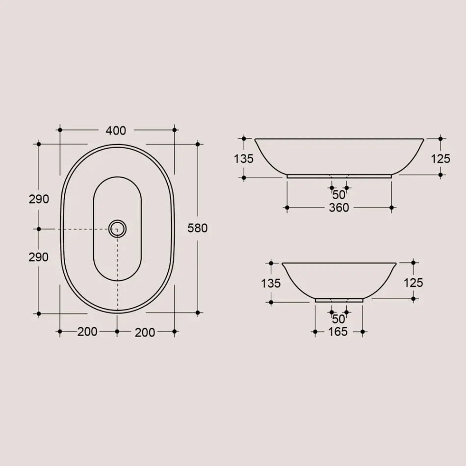 Lavabo da Appoggio Ovale in Ceramica Opaca Realizzato in Italia - Nelly Viadurini