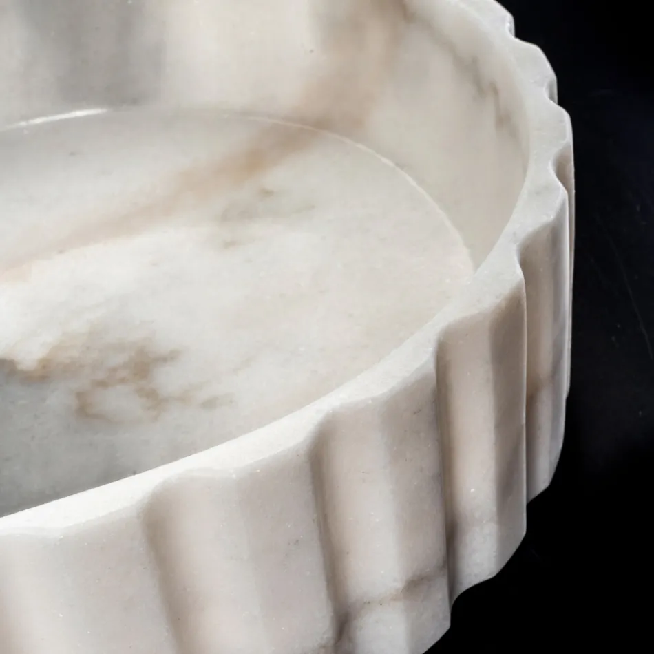 Lavabo da Appoggio Ovale per il Bagno Realizzato in Marmo Bianco - Cunzite Viadurini