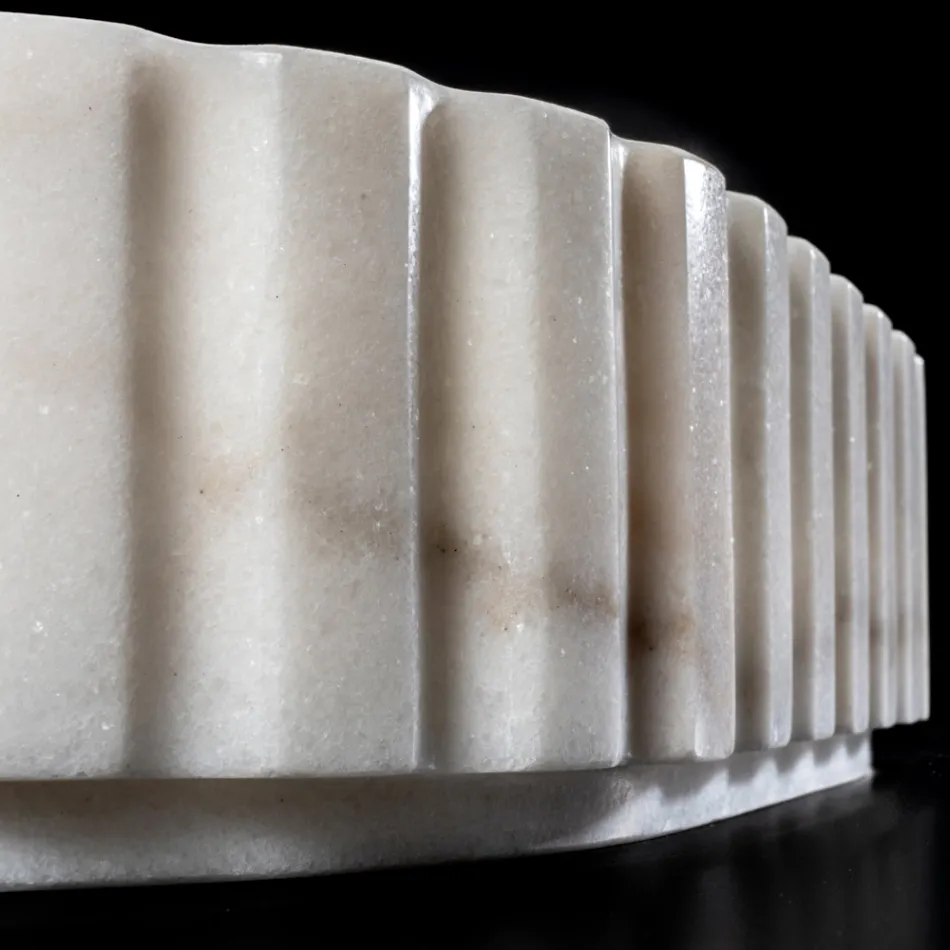Lavabo da Appoggio Ovale per il Bagno Realizzato in Marmo Bianco - Cunzite Viadurini