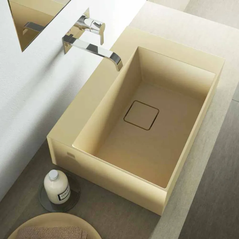 Lavabo da appoggio quadrato di moderno design fatto in Italia, Lavis Viadurini